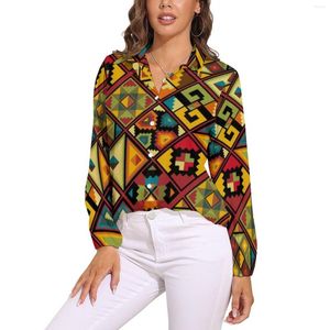 Blusas Femininas Vintage Mandala Blusa Estilo Africano Design Moderno Feminino Manga Longa Camisa Clássica Primavera Top Grande