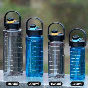 vattenflaska 3 liter vatten med sugrör 2L 1L Stor Stor Motiverande BPA Gratis skolgym Sportdricksflaska