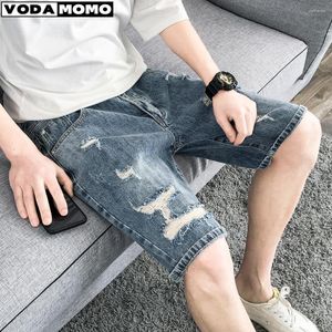 Herr jeans 2023 sommar denim shorts capri byxor mens baggy cowboy korta beskuren byxor avslappnade män jean kläder