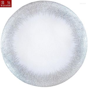 Plates 13 Inches Round Shaped Silver Gold Decals Transparent Glass Charger Plate Wedding Party Decoration Events Dinnerware Fruit