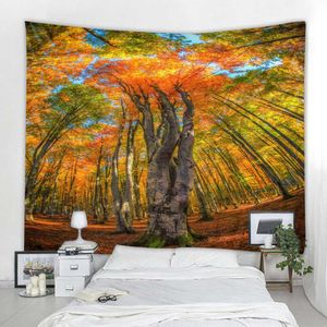 Tapestries Curtains Home Bedroom Art Blankets Natural Landscape Tapestry Sunshine Maple Forest Decoration Wall Hanging Tapestry Decoration