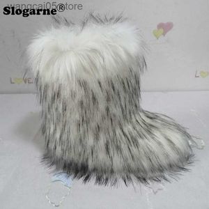 Buty zimowe Fuzzy Boots 2023 damskie buty ze sztucznego futra damskie ciepłe futrzane buty puszyste futrzane śniegowce pluszowa podszewka mieszkania obuwie outdoorowe T230712