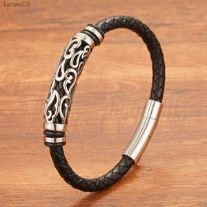 Leather Bracelet with Geometric Hollow Elbow for Men and Women Anniversary Memorial Christmas Father'S Day Birthday Jewelry Gift L230704