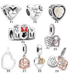 NOVOS pingentes de prata esterlina 925 Fit Charms Bracelets Love Heart Mom Flower Rose Gold Charms for European Women Wedding Original Fashion Jewelry1721991