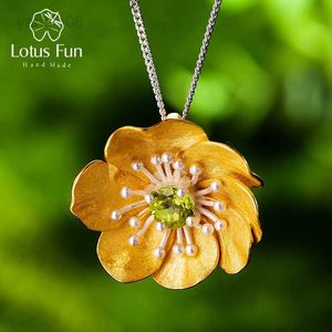 Colares com pingente Lotus Fun Blooming Anemone Flower Pendant sem colar Real 925 Sterling Silver Handmade Designer Fine Jewelry for Women HKD230712