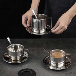 Kubki kawy z kawy ze stali nierdzewnej z tacą mieszającą łyżkę Izolacja podwójna ścienna Milk Tea Mug European Hotel Drinks Tumbler R230712