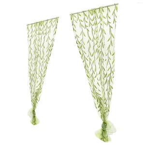 Cortina 1pc Voile Leaf Wicker Bordado Cortinas Translúcidas Verde Transparente Tule Painel Para Sala De Estar Quarto