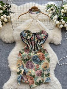 Kentsel Seksi Elbiseler Tekerlekli 2023 Yaz Vintage Corse Slim Dres Straplez Halter Çiçek Sundress Fransızca Baskı Retro Kısa 230712