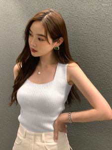 Women's Tanks Slim WOMENGAGA Sexy Square Neck Knitted Sleeveless Tank Top Women Tops Fashion Sweet XSGK