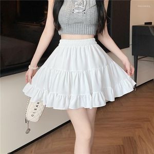 Spódnice letnie damskie białe falbany Mini spódniczka koreański moda elastyczne spodenki z wysokim stanem Kawaii linia Faldas Mujer Y2k 2023