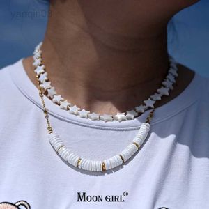 Hänghalsband utsökt hjärta stjärna choker halsband för kvinnor mor till pärlpärlor rostfritt stål kedja lås bijoux femme moon girl design hkd230712