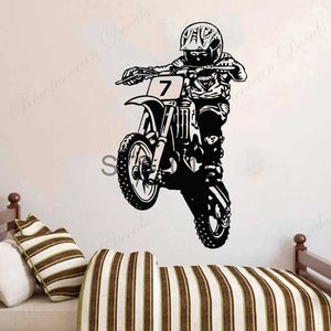 Diğer dekoratif çıkartmalar kişiselleştirilmiş motokros numarası duvar çıkartması motosiklet kir bisiklet çıkartmaları vinil ev dekoru çocuk odası erkekler genç yatak odası duvar resmi 3C34 x0712