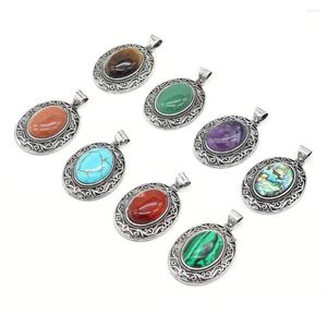 Anhänger Halsketten Natürlicher Amethyst Tigerauge Stein Abalone Muschel Oval Legierung Zart geschnitzt Elegante Damen Schmuck Accessoires Geschenk