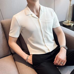 Camisas casuais masculinas de verão com decote em V e manga curta masculina clássica xadrez de um bolso vestido de negócios masculino marca Chemise Homme De Luxe Blanc