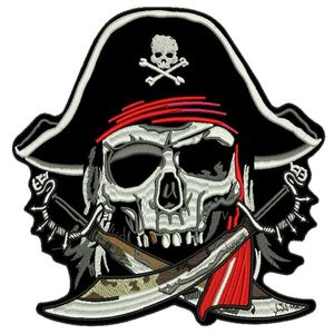 Mode Stor Pirate Skull Jacka Ryggbroderilappar Stryk på Sy på 9 5 Väst Patch Badge 228l