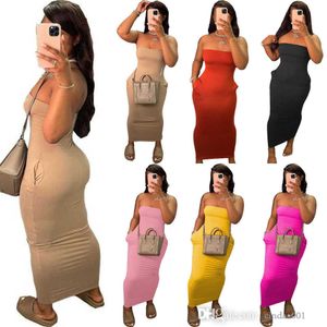 Casual Women Designer Dresses Fashion Solid Color Bra Skirt High Elastic Dress With Two Pockets