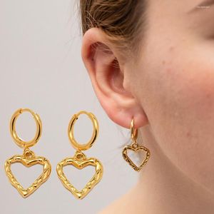 Hoop Earrings Trendy Hammered Metal Hollow Heart For Women Gold Plated Stainless Steel Huggie Hoops Ear Buckle France Style