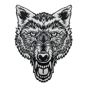 Enormt Lone Wolf Head Tatuering Reflekterande Broderad Patch Biker Back Applikation Iron Sy On Emblems 12 Inch High 275G