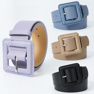 Belts Fashion PU Leather For Women Simple Square Buckle Girl Elastic Belt Denim Jeans Dress Waistband Matching Candy Color
