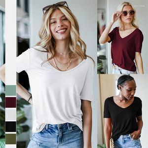 Active Shirts Women T-Shirt Summer Solid Tops Short Sleeve Tees Femme With Pocket Rayon Cozzy Basic Clothes Camisetas De Mujer Black White