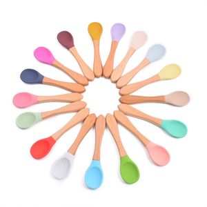 Bambini cucchiai di silicone manico in legno pacchetti caffè cucchiaio da cucchiaio da cucina da cucina 28 colori 0426