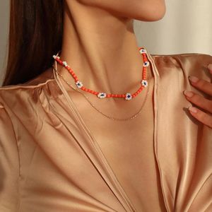 Catene Boemia colorato fascino fiore perline collana a doppio strato per le donne geometria gioielli catena clavicolare accessori regalo