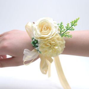 Braut-Handgelenk-Corsage, Hochzeit, Brautjungfer, Handblume, Seide, künstliche Rose, Band, Armband, Party, Abschlussball, dekorativ