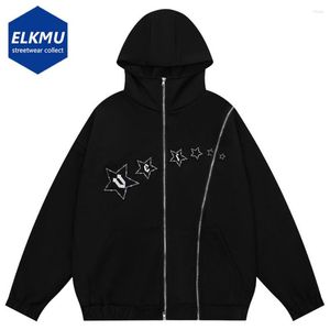 Felpe con cappuccio da uomo 2023 Felpe con cappuccio da uomo Fashion Star Patchwork Double Zipper Oversize Y2K Streetwear Hip Black Hoodie