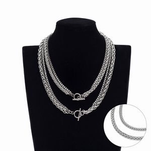 Set of Multilayer Chain Double-layer Necklace Stainless Steel 2.4mm 50cm Box+5mm 60cm Braid Chain Jewelry for Mens Women Silver