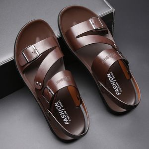 Sandalen Concise Herren Einfarbig PU Leder Männer Sommerschuhe Lässig Bequem Offene Spitze Weiche Strandschuhe Männlich 230711