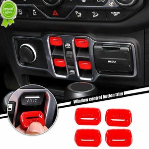 Interruptor de controle de janela de carro 4 peças, botão de cobertura, interruptor de elevação de janela, ajuste, tampa de botão, decoração de carro vermelho para Jeep Wrangler JL JT 2018+