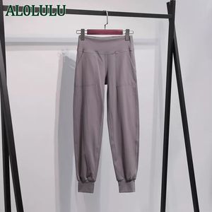 Al0lulu Yoga Sweatpants女性用ゆるいネックビームヌードヨガパンツヒップポケットハイウエストカジュアルランニングフィットネスパンツ