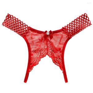 Women's Panties Sexy Crotchless Thongs Lace Hollow Out Underwear For Women Erotic T-back Transparent Female Bow