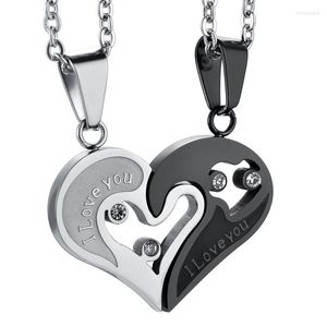 Pendant Necklaces 2pcs Heart-shape "I Love You" Stainless Steel Couple Lovers Half Heart Necklace Puzzle Necklace(One Pair)