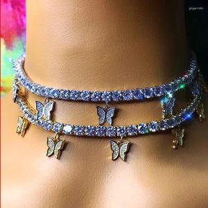 Łańcuchy luksusowe kryształowe wisiorki z motylami kobiety Chokers Choker z osobowością naszyjniki dla pań punkowy kołnierzyk biżuteria E019