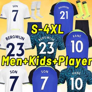 Spurs 22 23 S-4XL 축구 유니폼 케인 아들 Perisic Kulusevski Tottenham Hojbjerg 2022 2023 Lucas Llors Third Football Kit 셔츠 Bryan Bergwijn Tops 남자 아이들 세트