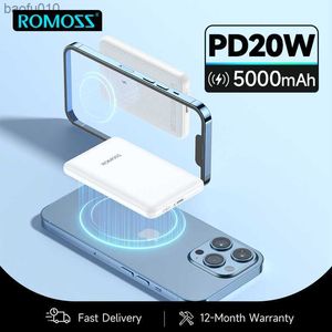 ROMOSS Magnetische Powerbank PD 20W Schnellladung 5000mAh Tragbares Ladegerät Externer Akku Drahtlose Magsafe Powerbank für iPhone 13 L230712