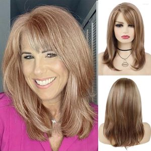 Parrucche sintetiche GNIMEGIL Parrucca marrone misto capelli lisci lunghi con frangia per donna mamma naturale morbida festa cosplay quotidiana finta