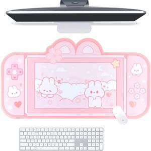 Almofadas de mouse Descansos de pulso Bunny Almofada de mesa NS Switch Teclado Tapete para jogos Mousepad grande Rosa Pastel Animal Kawaii Bonito Anime Blotter Protector 230712