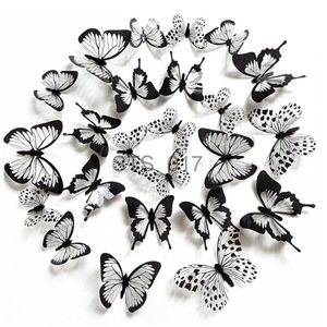 Andra dekorativa klistermärken 12/24 PCS Black White 3D Butterfly Wall Sticker Wedding Decoration Bedroom Living Room Home Decor Farterflies Decals Stickers X0712
