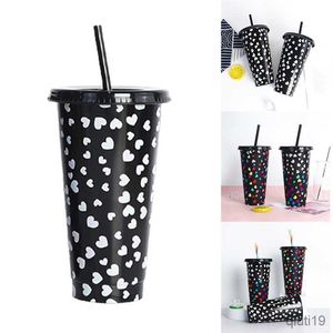 Mugs Color Changing Cups with Lids Straws Reusable Cold Drink Cups Heart Shape Pattern for Kids Drinkware Mugs R230712
