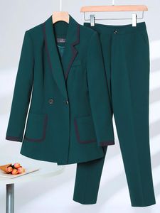 Calças femininas de duas peças branco verde feminino outono inverno calça terno escritório senhoras formal negócios roupas de trabalho conjunto 2 blazer e calças