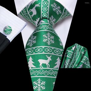 Bow Ties Green White Christmas Tie Silk Wedding For Men Gift Mens Necktie Handky Cufflink Set Fashion Party Dropshiping Hi-Tie Design