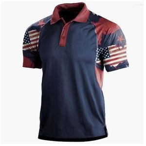 Herrpikétröja sommarpikékläder 3d-utskrifter USA flaggblus Mode Casual Kortärmad Snabbtorkande oversized T-shirt