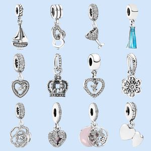 Encantos de prata esterlina 925 para contas de joias pandora pulseira branca onda vidro murano conjunto de encantos femininos pingente