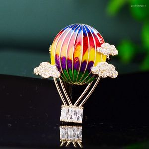 Brooches Korean Version Of Air Balloon Zircon Brooch Fashion Cartoon Enamel Colorful Clouds Clothing Pin Creative Fun Accessories