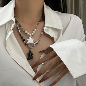 Pendant Necklaces Women Necklace Faux Pearl Fake Crystal Hip Hop Gift White Black Ghost Autumn Winter Sweater Fashion Jewelry