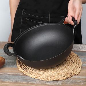 Pannor Gjutjärnsgryta obelagd och non-stick wok gryta kök kokgryta gjutjärnspanna Kokkärl stekpanna 230711