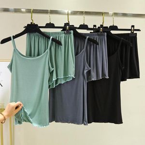 Women's Tracksuits Cotton Pajamas For Women Summer Solid Sleepwear Sexy Pyjamas Set Tank Top Shorts Cute Underwear Soft Sleeveless Nightwear