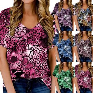 Women's T Shirts Vintage Print V Neck Top Shirt Short Sleeves Package Women